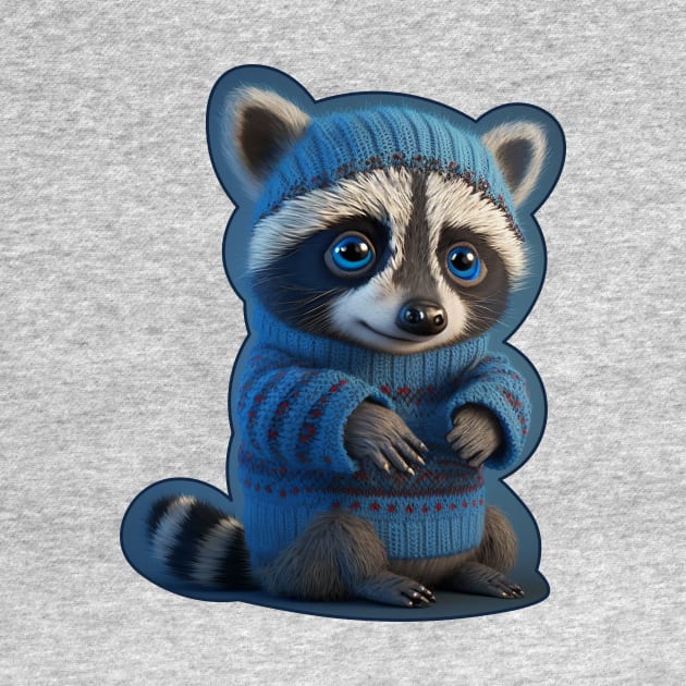 Cute Raccoon wearing Christmas sweater by JoJoLikesToast